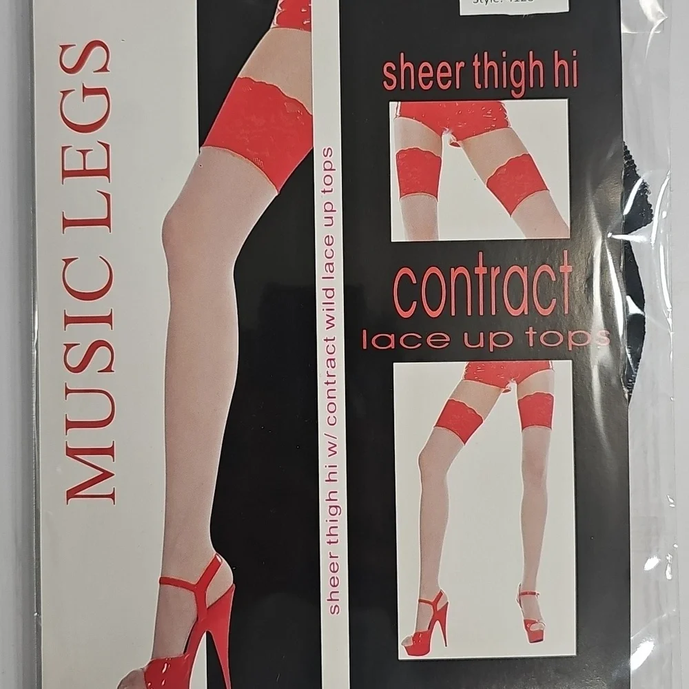 Wide Contrast Lace Sheer Thigh Hi Red Black